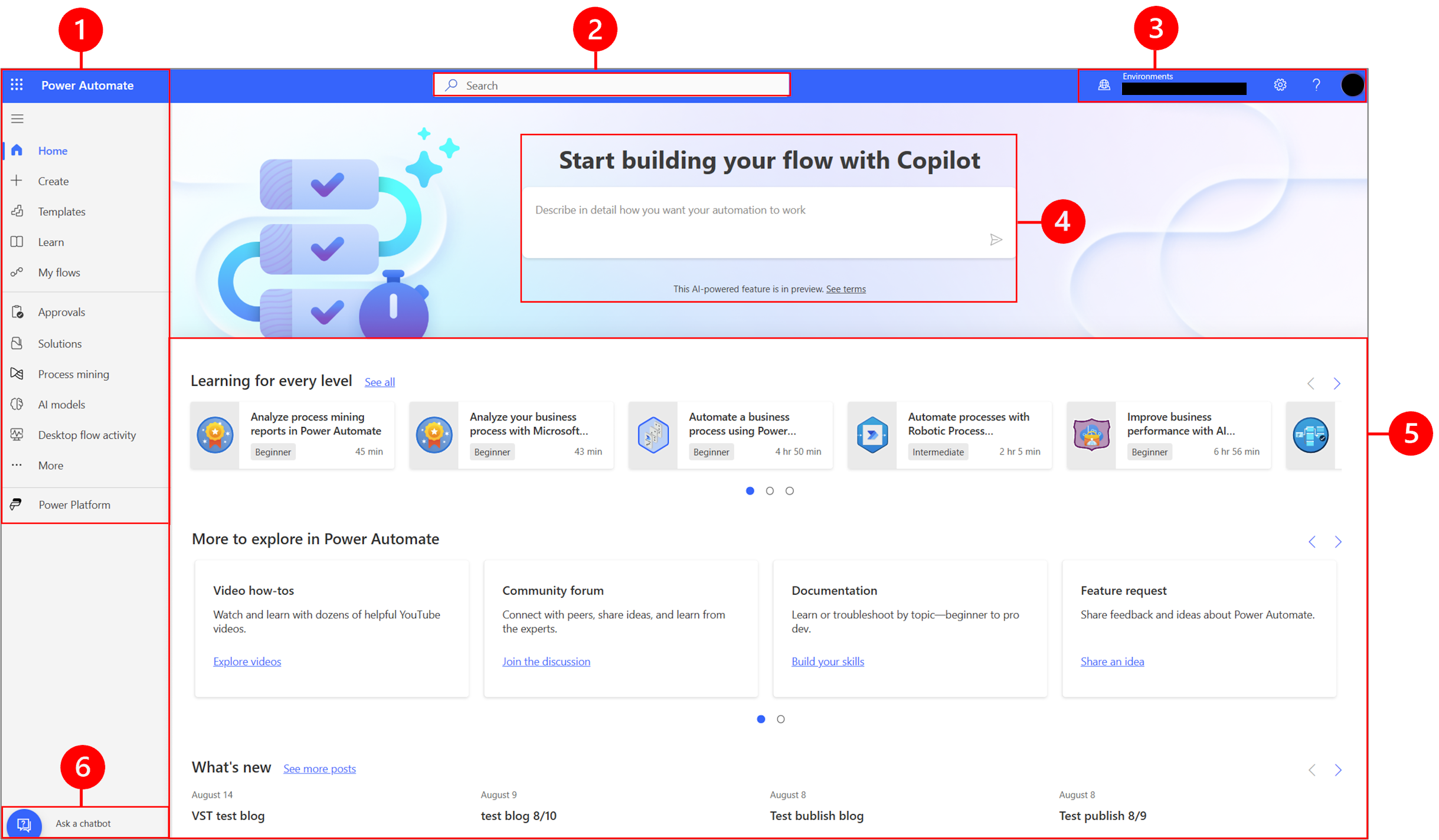 Microsoft Power Automate home screen