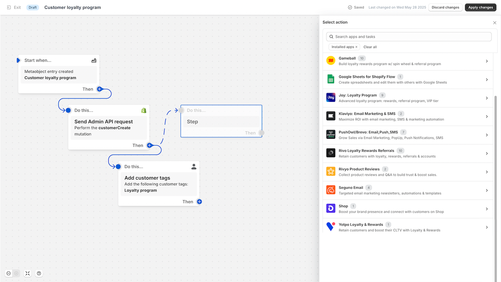Shopify Flow workflow builder interface